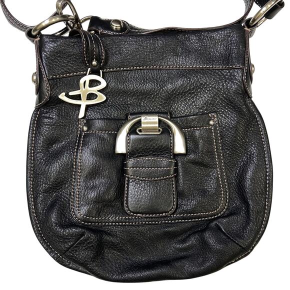 B Makowsky Black Leather Crossbody Silver Tone Hardware - Picture 1 of 10